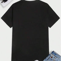 Men Printed Round Neck Polyester Black T-Shirt