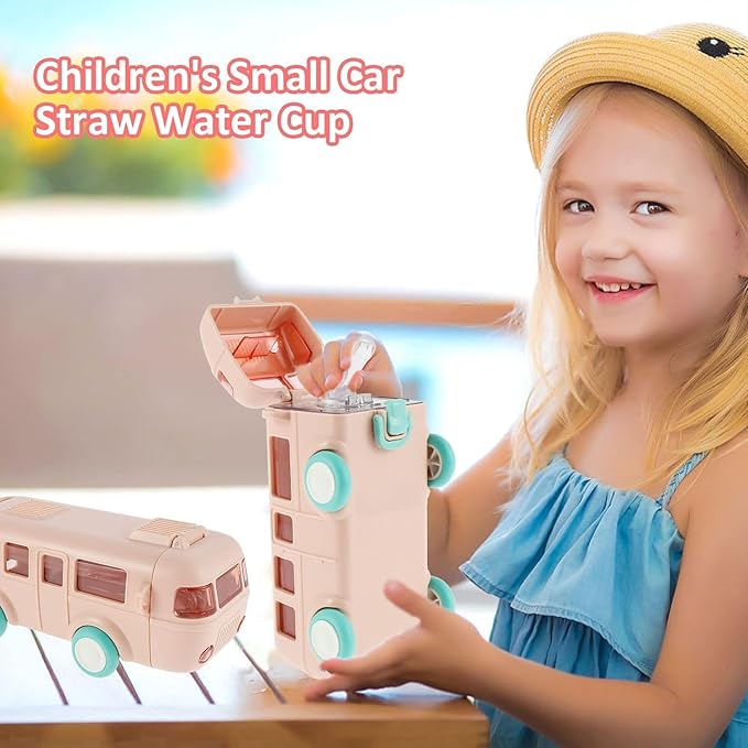 Contemporary 2-in-1 Toy Bus for Kids with Water Bottle,Bus Shaped with Movable Wheels Drinking Water Bottle for School | Picnic Bottle | Sipper Bottle Leak Proof