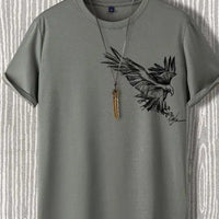 Round Neck Printed T-shirt for Men (Grey, M)