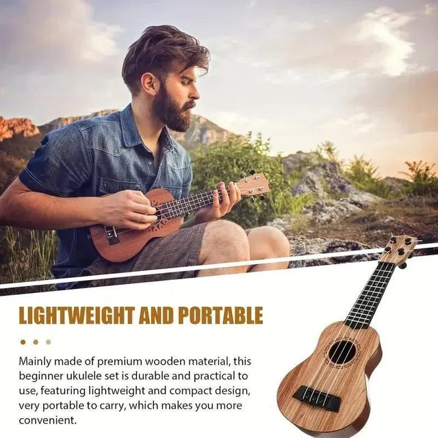 Mini Wooden Finish Plastic Guitar Music Instrument with 4 strings Clear sound